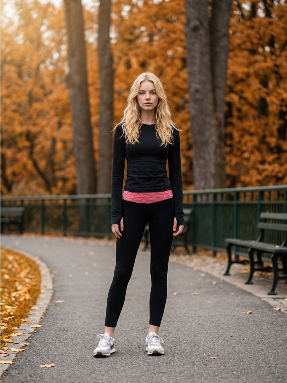 Forever 21 Cropped Leggings Black/Coral Sz Small